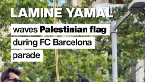 Barca striker Yamal waves Palestinian flag during La Liga celebrations